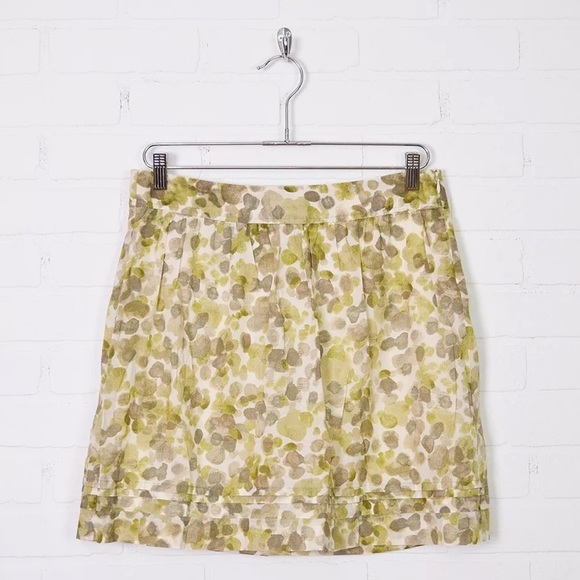 Ann Taylor LOFT Green & Beige Polka Dot Print Pleated Ruffle Mini Skirt 4P PS - Picture 1 of 4